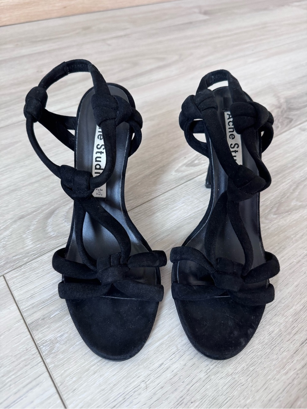 Acne Studios Women’s Black Suede Knotted Strappy Heels